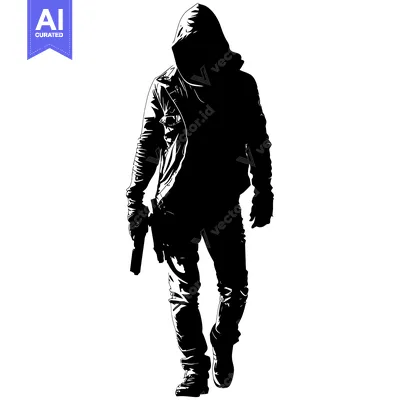 Aset premium populer: Silhouette of a Hooded Figure Holding a Gun