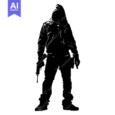 Aset premium populer: Silhouette of a hooded person holding a gun