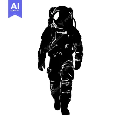 Aset premium populer: Silhouette of an astronaut walking in a spacesuit