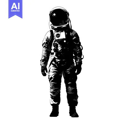 Aset desain premium: A Black and White Illustration of an Astronaut in a Space Suit