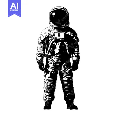 Aset premium populer: A black and white illustration of an astronaut in a spacesuit