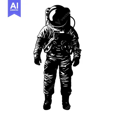 Aset desain premium: Black and White Silhouette of an Astronaut in a Space Suit