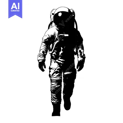 Premium design asset: Black and White Illustration of an Astronaut Walking