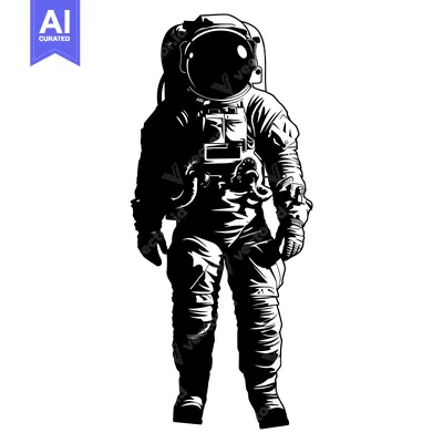 Popular premium asset: Silhouette of an astronaut standing with space suit and helmet on a wh
