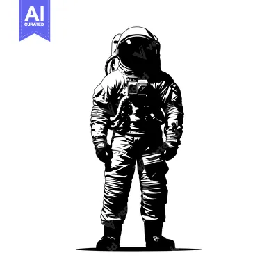 Aset premium populer: A Black and White Illustration of an Astronaut Standing in a Space Sui