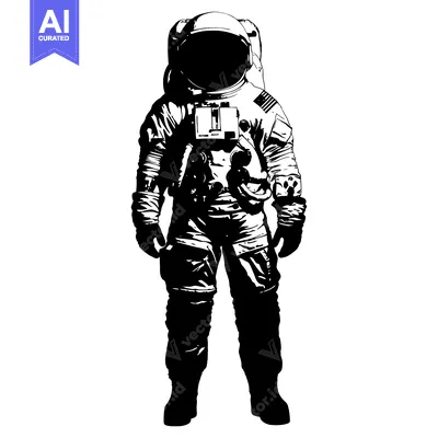 Black and White Illustration of an Astronaut in a Spacesuit
