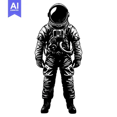 Aset premium populer: Black and White Illustration of a Standing Astronaut