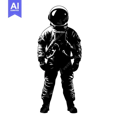 Aset desain premium: A Black and White Illustration of an Astronaut in a Spacesuit