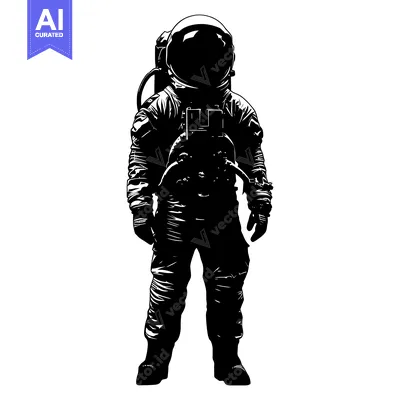 Aset premium populer: A Black and White Illustration of a Standing Astronaut