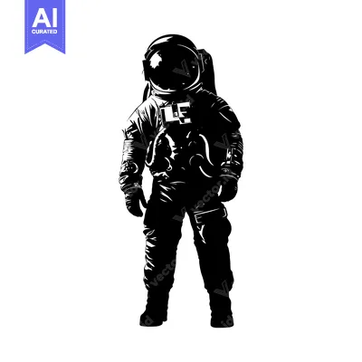 Aset desain premium: Black and White Silhouette of an Astronaut in a Spacesuit