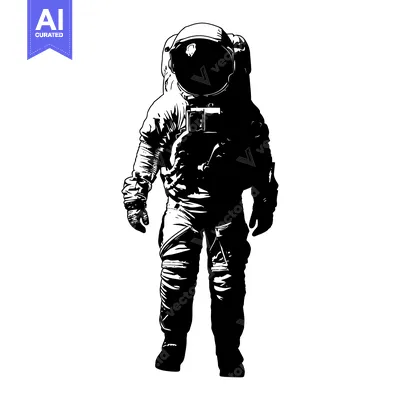 Premium design asset: Astronaut in a Space Suit, Black and White Illustration