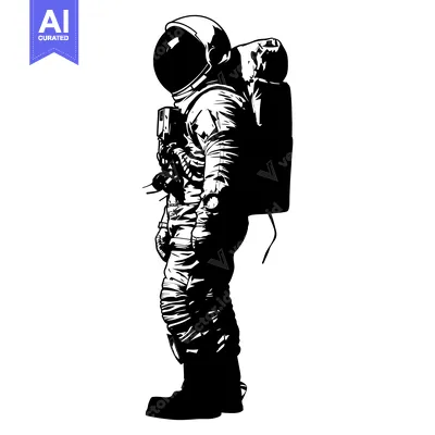 Aset premium populer: A Black and White Silhouette of an Astronaut