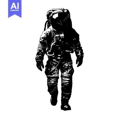 Aset desain premium: Astronaut in Space Suit Walking in Black and White
