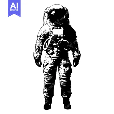 Aset premium populer: Black and White Illustration of an Astronaut in a Spacesuit