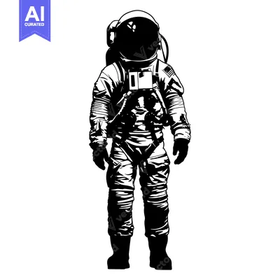 Aset premium populer: A Black and White Illustration of a Space Suit-Wearing Astronaut