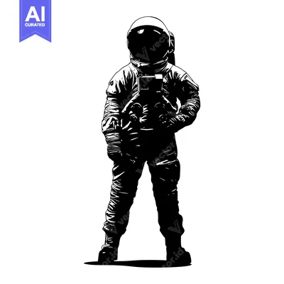 Aset premium populer: Black and White Illustration of an Astronaut in a Spacesuit