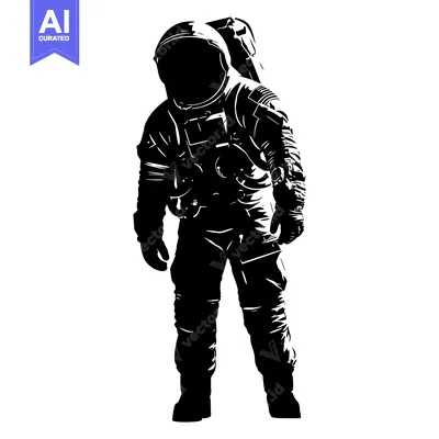 Popular premium asset: Black and white silhouette of an astronaut in a spacesuit