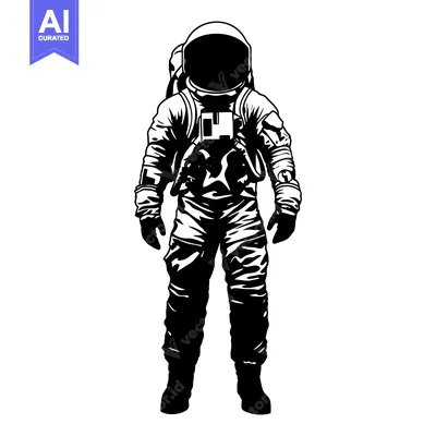 Black and White Illustration of an Astronaut in a Space Suit