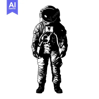 Aset desain premium: A Black and White Illustration of an Astronaut in a Space Suit