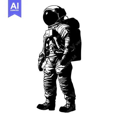 Aset premium populer: A Black and White Illustration of an Astronaut in a Space Suit