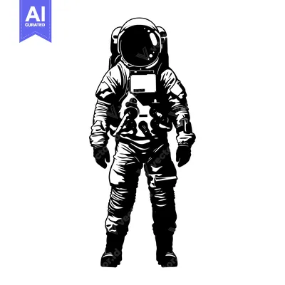 Aset premium populer: A Black and White Illustration of an Astronaut in a Space Suit