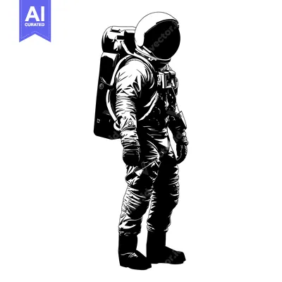 Aset desain premium: Astronaut in a Space Suit Standing with a Backpack
