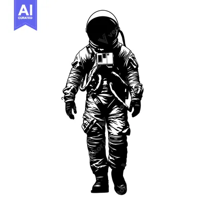 Premium design asset: Black and White Silhouette of an Astronaut Walking
