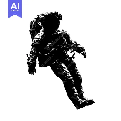 Aset desain premium: Silhouette of an Astronaut Floating in Space