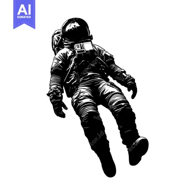 Aset premium populer: A Black and White Silhouette of an Astronaut Floating in Space