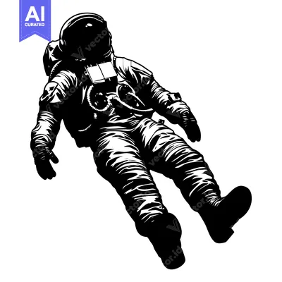 Premium design asset: A Black and White Silhouette of a Spaceman Floating in Space