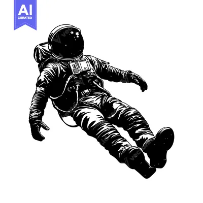 Aset premium populer: Astronaut Floating in Space, Black and White Illustration