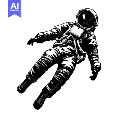 Aset premium populer: An astronaut floating in space, depicted in black and white.