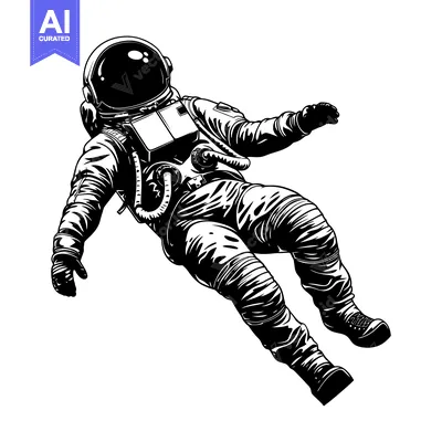 Aset desain premium: Astronaut in Space Suit Floating Weightlessly