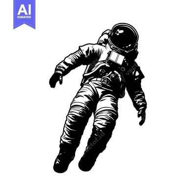 Aset premium populer: Black and white illustration of an astronaut floating in space