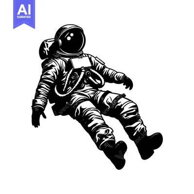 Aset premium populer: A Silhouette of a Spacewalking Astronaut in a Black and White Illustra