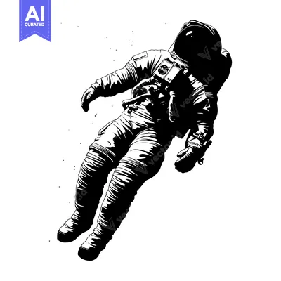 Aset desain premium: A Black and White Illustration of an Astronaut Floating in Space