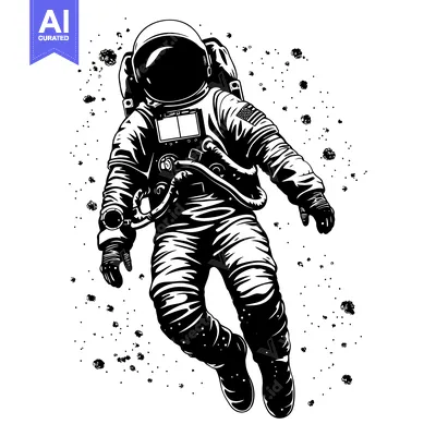 Aset desain premium: Astronaut Floating in Space with Stars and Debris Surrounding Him