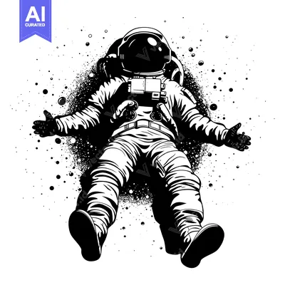 Premium design asset: A Black and White Illustration of an Astronaut Floating in Space