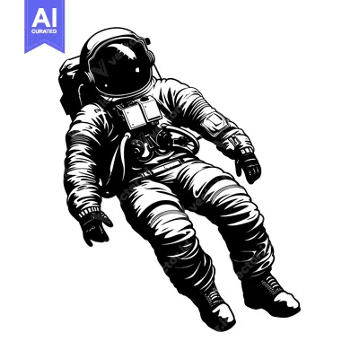 Aset premium populer: A Black and White Illustration of an Astronaut Floating in Space