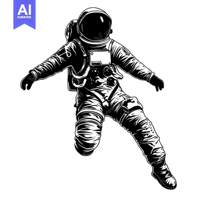 An astronaut floating in space wearing a spacesuit with a black and wh