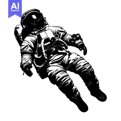 Aset premium populer: A Black and White Illustration of an Astronaut Floating in Space