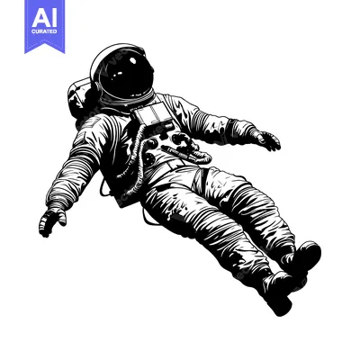 Aset desain premium: A Black and White Illustration of an Astronaut Floating in Space