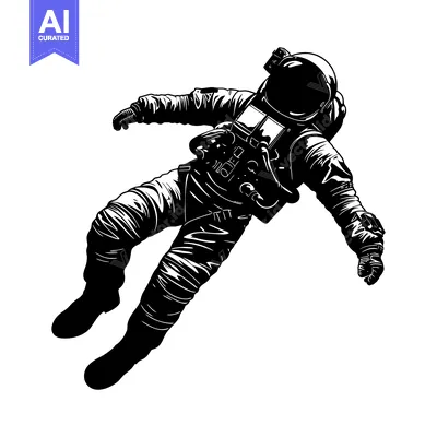 Aset premium populer: A Black and White Illustration of an Astronaut Floating in Space