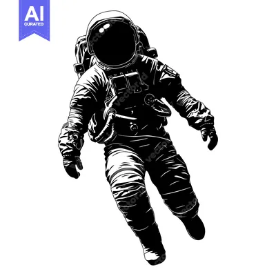 Popular premium asset: Black and White Illustration of an Astronaut Floating in Space