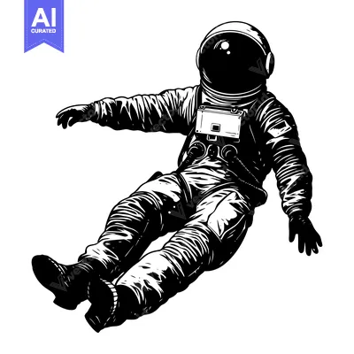 Aset premium populer: Black and White Illustration of an Astronaut Floating in Space
