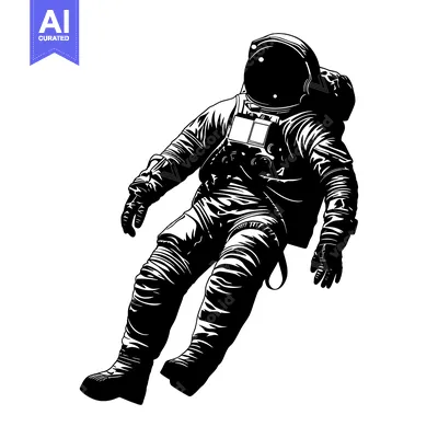 Aset premium populer: Astronaut Floating in Space, Silhouetted Against a White Background
