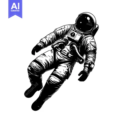 Aset desain premium: Black and white illustration of an astronaut floating in space