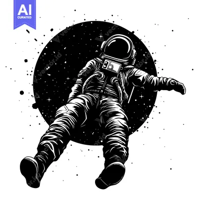 Premium design asset: An astronaut in a spacesuit floating in space against a black backgrou