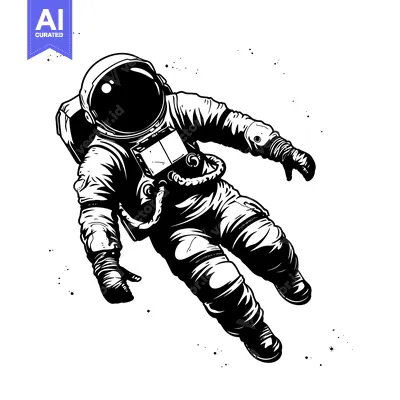 Aset premium populer: A Black and White Illustration of an Astronaut Floating in Space