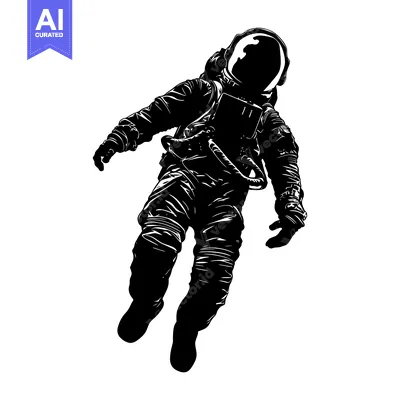 Aset desain premium: Black and White Silhouette of an Astronaut Floating in Space